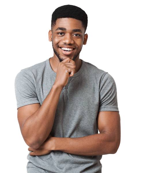 Young man in casual grey tee